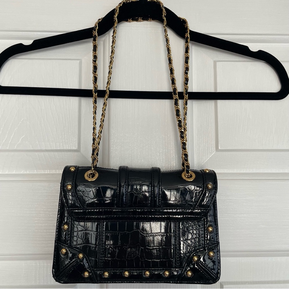METROCITY Croc Embossed Studded Shoulder Crossbody Bag Black - Picture 2 of 14